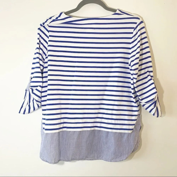 Lili’s Closet Blue White Stripe Top 3/4 Sleeve Size Small Chambray Anthropologie - Picture 2 of 7